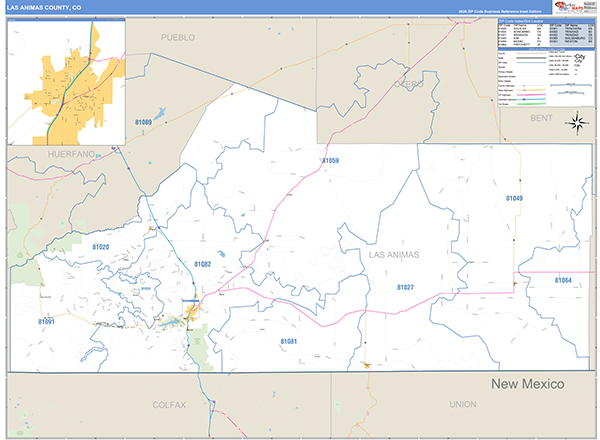 Las Animas County, CO Zip Code Map